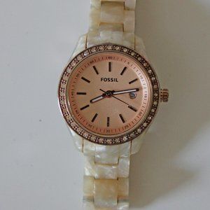 Rose Gold & Pearl Tortoiseshell Fossil Watch